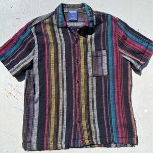 Men’s Without Walls Shirt Multicolor Striped S Button Bowling Retro Hook Loop